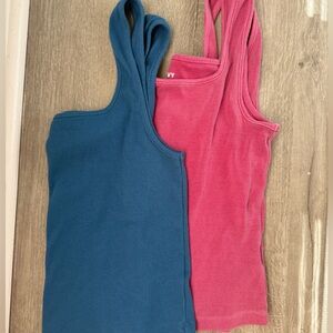 Old Navy Pink and Blue Ribbed Tank Tops